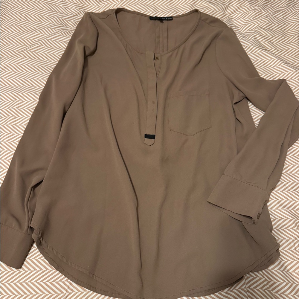 Ro & De Taupe Long Sleeve Blouse